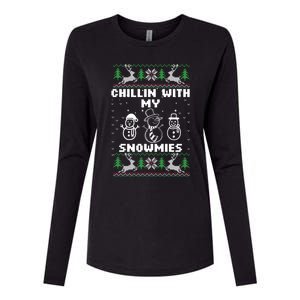 Snowman Christmas Chillin With My Snowmies Ugly Gift Family Womens Cotton Relaxed Long Sleeve T-Shirt