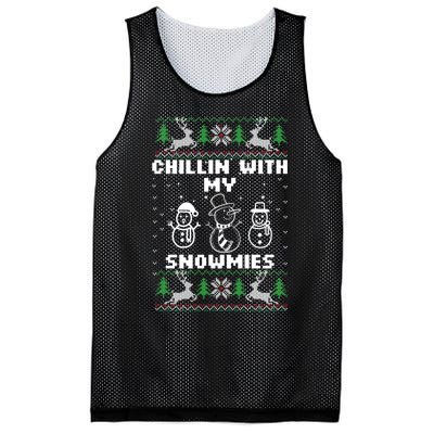 Snowman Christmas Chillin With My Snowmies Ugly Gift Family Mesh Reversible Basketball Jersey Tank