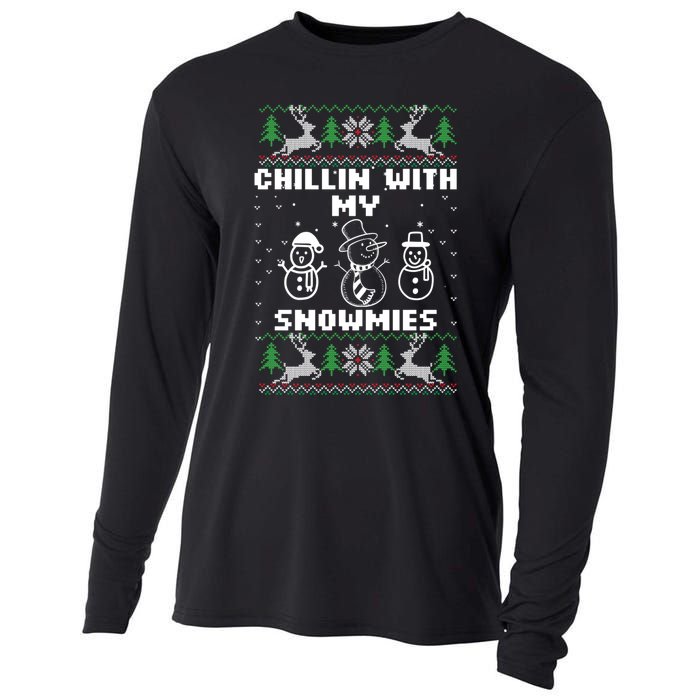 Snowman Christmas Chillin With My Snowmies Ugly Gift Family Cooling Performance Long Sleeve Crew