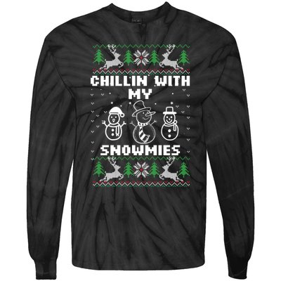 Snowman Christmas Chillin With My Snowmies Ugly Gift Family Tie-Dye Long Sleeve Shirt