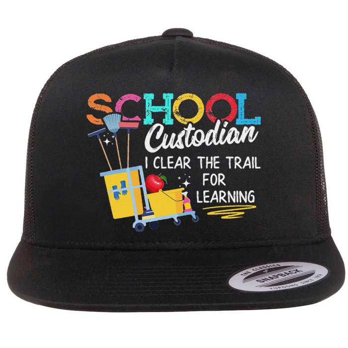 School Custodian Clear Trail Learning Janitor Appreciation Flat Bill Trucker Hat