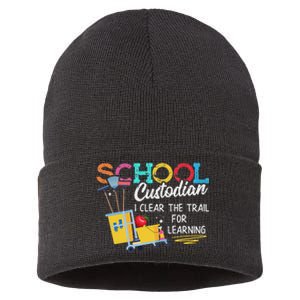 School Custodian Clear Trail Learning Janitor Appreciation Sustainable Knit Beanie