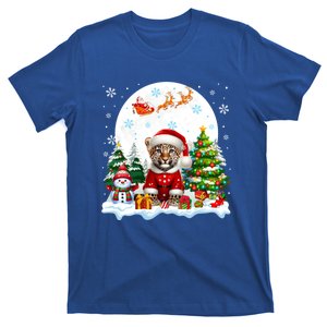 Santa Cheetah Christmas Tree Colorful Lights Snow Lover Gift T-Shirt