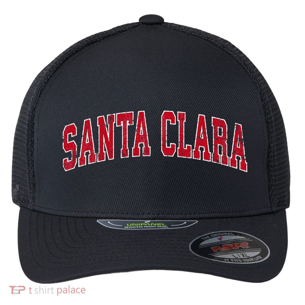 Santa Clara California Ca Vintage Sports Design Red Design Flexfit Unipanel Trucker Cap