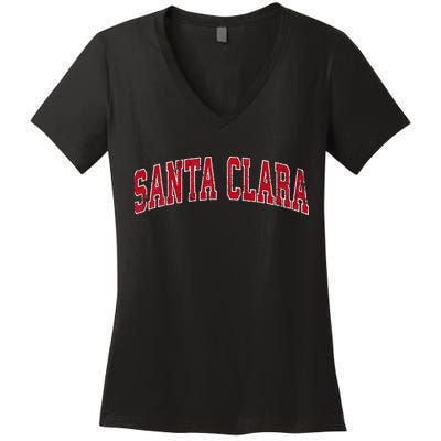 Santa Clara California Ca Vintage Sports Design Red Design Women's V-Neck T-Shirt