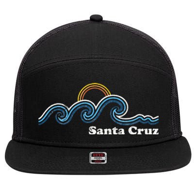 Santa Cruz California Ca Sufing Waves Sunset Beach Vintage 7 Panel Mesh Trucker Snapback Hat