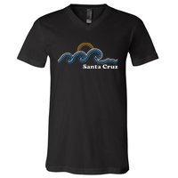 Santa Cruz California Ca Sufing Waves Sunset Beach Vintage V-Neck T-Shirt