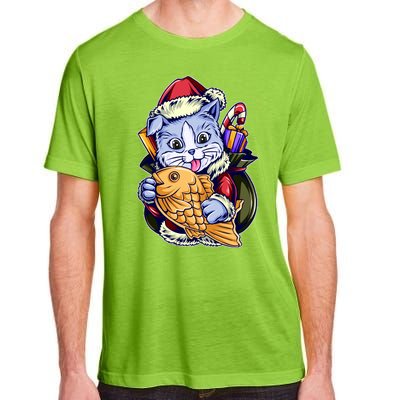 Santa Claus Christmas Cat Bringing Goldfish Adult ChromaSoft Performance T-Shirt