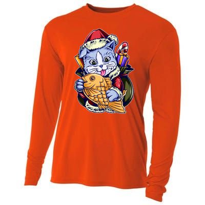 Santa Claus Christmas Cat Bringing Goldfish Cooling Performance Long Sleeve Crew