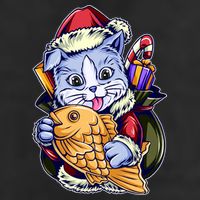 Santa Claus Christmas Cat Bringing Goldfish 7 Panel Mesh Trucker Snapback Hat