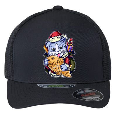 Santa Claus Christmas Cat Bringing Goldfish Flexfit Unipanel Trucker Cap