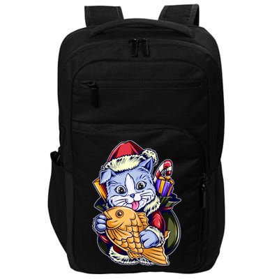 Santa Claus Christmas Cat Bringing Goldfish Impact Tech Backpack