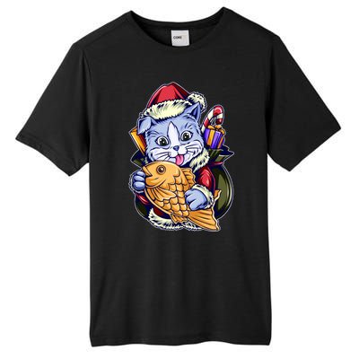 Santa Claus Christmas Cat Bringing Goldfish Tall Fusion ChromaSoft Performance T-Shirt