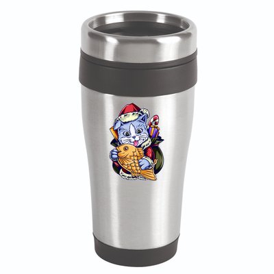 Santa Claus Christmas Cat Bringing Goldfish 16oz Travel Tumbler