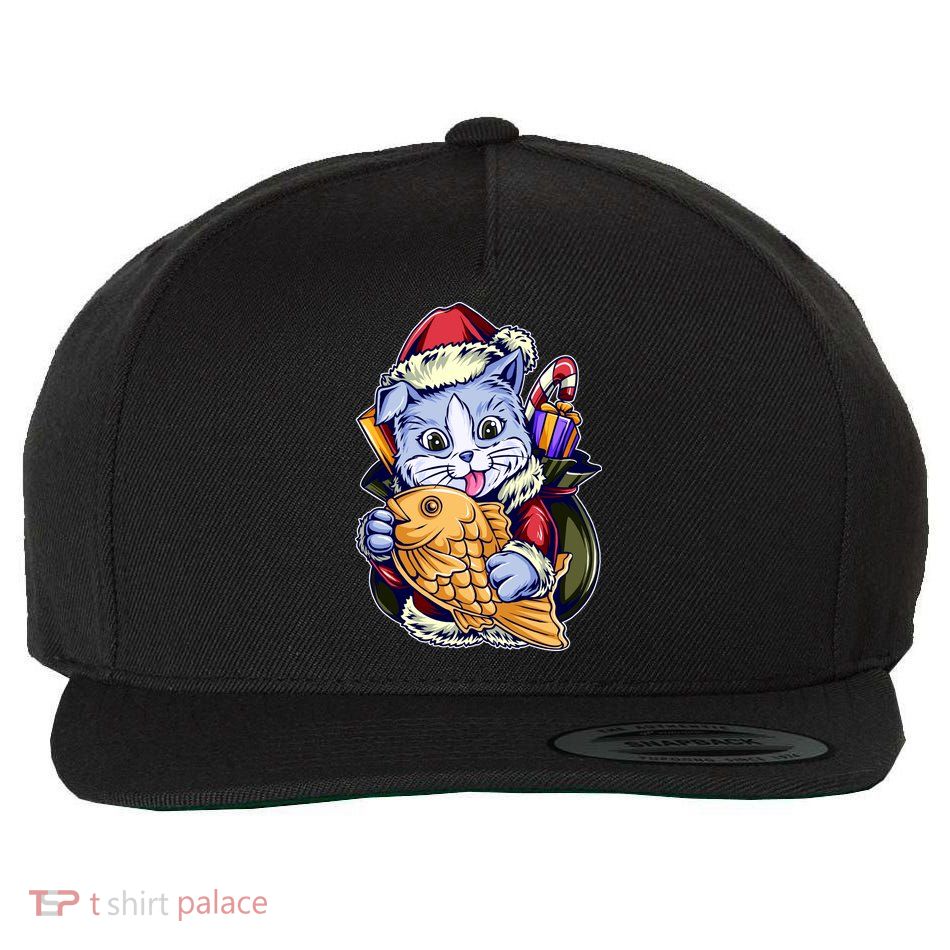 Santa Claus Christmas Cat Bringing Goldfish Wool Snapback Cap