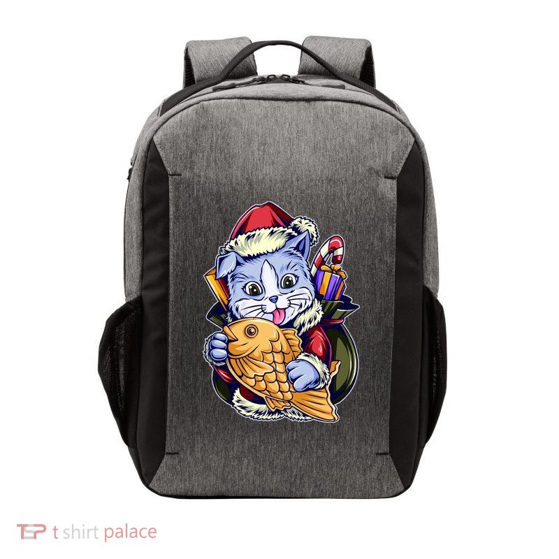 Santa Claus Christmas Cat Bringing Goldfish Vector Backpack
