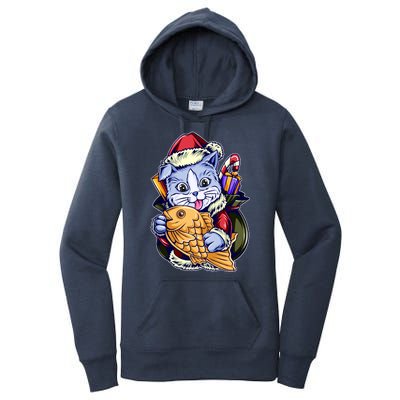 Santa Claus Christmas Cat Bringing Goldfish Women's Pullover Hoodie