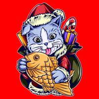 Santa Claus Christmas Cat Bringing Goldfish T-Shirt