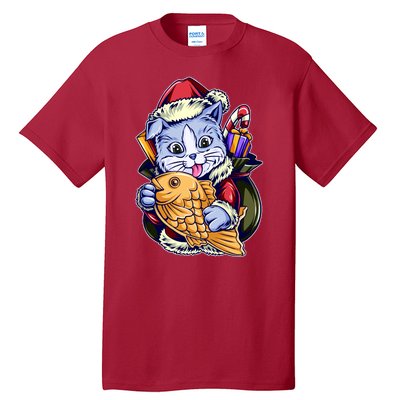 Santa Claus Christmas Cat Bringing Goldfish Tall T-Shirt