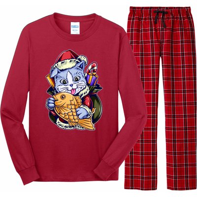 Santa Claus Christmas Cat Bringing Goldfish Long Sleeve Pajama Set