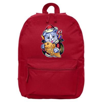 Santa Claus Christmas Cat Bringing Goldfish 16 in Basic Backpack