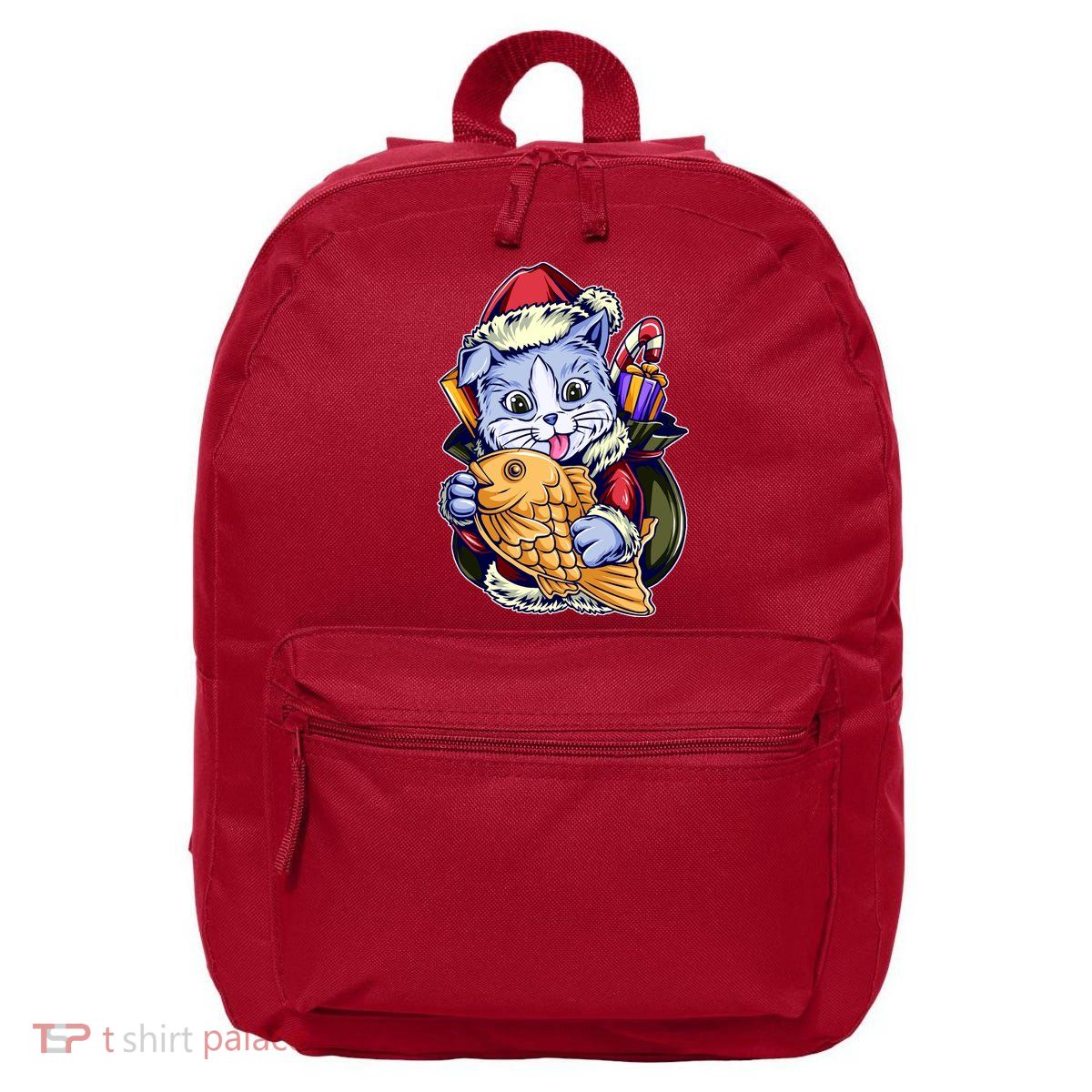 Santa Claus Christmas Cat Bringing Goldfish 16 in Basic Backpack