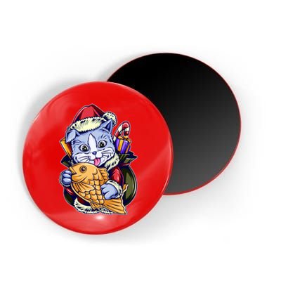 Santa Claus Christmas Cat Bringing Goldfish Magnet