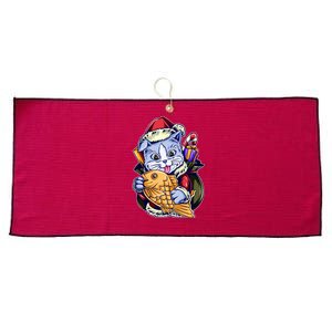 Santa Claus Christmas Cat Bringing Goldfish Large Microfiber Waffle Golf Towel