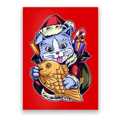 Santa Claus Christmas Cat Bringing Goldfish Poster