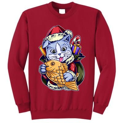 Santa Claus Christmas Cat Bringing Goldfish Tall Sweatshirt