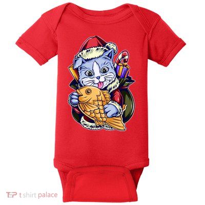 Santa Claus Christmas Cat Bringing Goldfish Baby Bodysuit