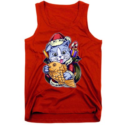 Santa Claus Christmas Cat Bringing Goldfish Tank Top