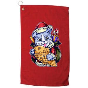 Santa Claus Christmas Cat Bringing Goldfish Platinum Collection Golf Towel