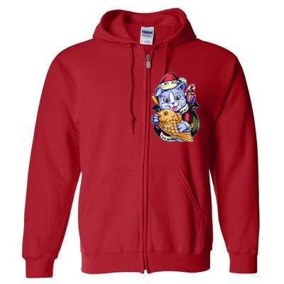 Santa Claus Christmas Cat Bringing Goldfish Full Zip Hoodie