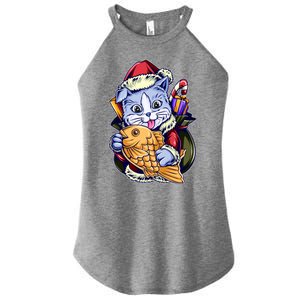 Santa Claus Christmas Cat Bringing Goldfish Women's Perfect Tri Rocker Tank