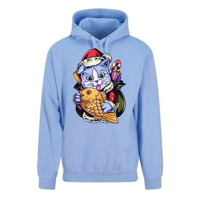 Santa Claus Christmas Cat Bringing Goldfish Unisex Surf Hoodie