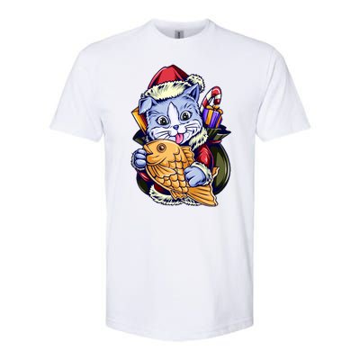 Santa Claus Christmas Cat Bringing Goldfish Softstyle® CVC T-Shirt