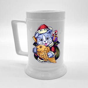 Santa Claus Christmas Cat Bringing Goldfish Beer Stein