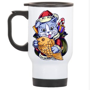 Santa Claus Christmas Cat Bringing Goldfish Stainless Steel Travel Mug