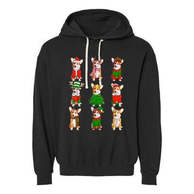 Santa Corgi Christmas Tree Lights Elf Reindeer Dog Lover Garment-Dyed Fleece Hoodie