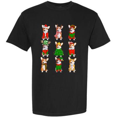 Santa Corgi Christmas Tree Lights Elf Reindeer Dog Lover Garment-Dyed Heavyweight T-Shirt