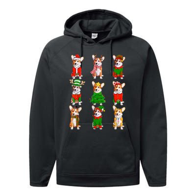 Santa Corgi Christmas Tree Lights Elf Reindeer Dog Lover Performance Fleece Hoodie