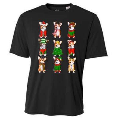 Santa Corgi Christmas Tree Lights Elf Reindeer Dog Lover Cooling Performance Crew T-Shirt