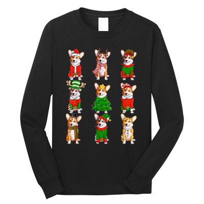 Santa Corgi Christmas Tree Lights Elf Reindeer Dog Lover Long Sleeve Shirt