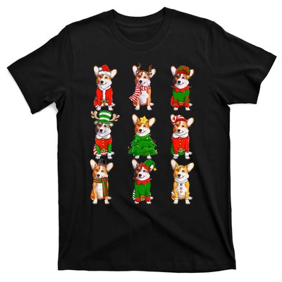 Santa Corgi Christmas Tree Lights Elf Reindeer Dog Lover T-Shirt