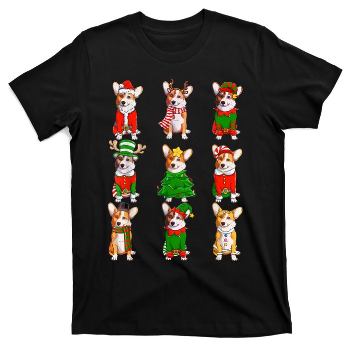 Santa Corgi Christmas Tree Lights Elf Reindeer Dog Lover T-Shirt