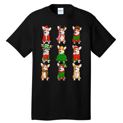 Santa Corgi Christmas Tree Lights Elf Reindeer Dog Lover Tall T-Shirt