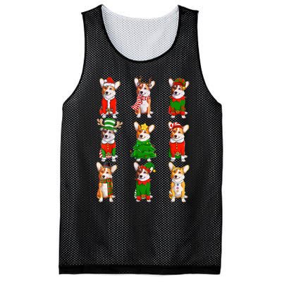 Santa Corgi Christmas Tree Lights Elf Reindeer Dog Lover Mesh Reversible Basketball Jersey Tank