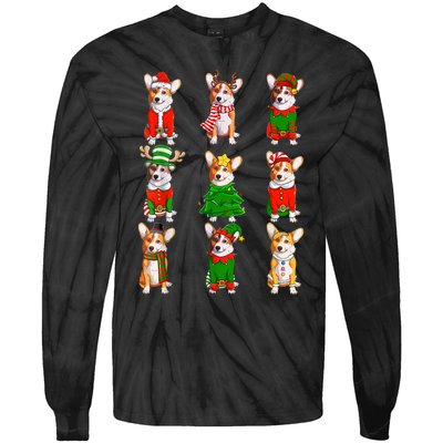 Santa Corgi Christmas Tree Lights Elf Reindeer Dog Lover Tie-Dye Long Sleeve Shirt