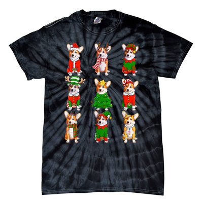 Santa Corgi Christmas Tree Lights Elf Reindeer Dog Lover Tie-Dye T-Shirt